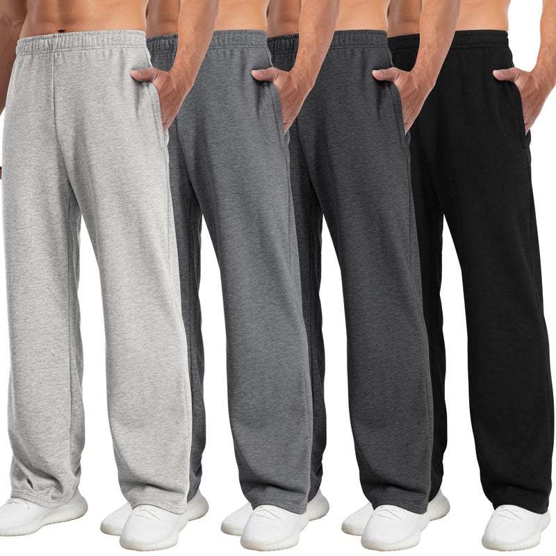 Aocku 4 Pack Mens Sweatpants Athletic Joggers Mens Workout Open Bottom Lightweight Sweat Pants with Pockets Color B, L - Image 1