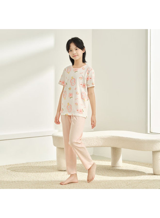 Red Bean Children's Cotton Home Wear Short Sleeve Set Boys And Girls Summer Thin Air Conditioning Clothes J3336 Lilac 140 - Image 4