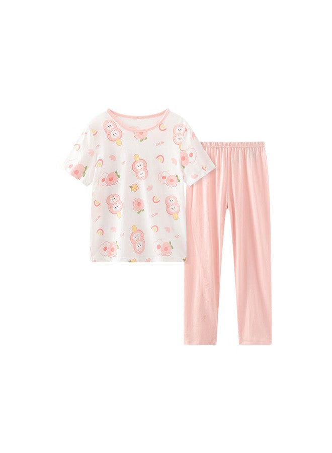 Red Bean Children's Cotton Home Wear Short Sleeve Set Boys And Girls Summer Thin Air Conditioning Clothes J3336 Lilac 140 - Image 5