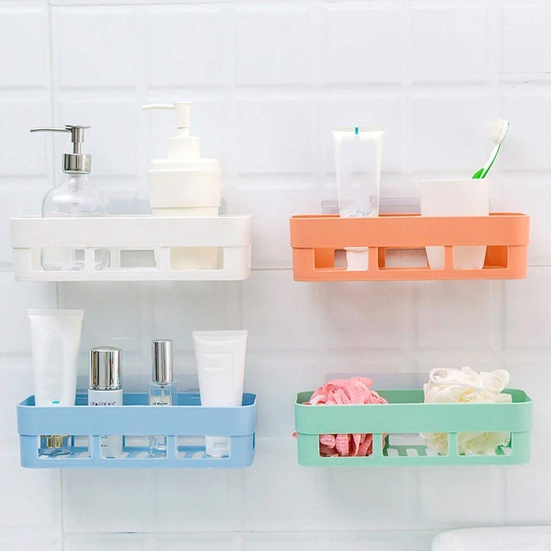 ViberDeal Multipurpose Plastic Bathroom Kitchen Organize Shelf Rack Shower Corner Caddy Basket with Strong Adhesive Magic Sticker Multicolor Bathroom Wall Holder Storage Rack Corner Shelf -2 Pcs - Image 1