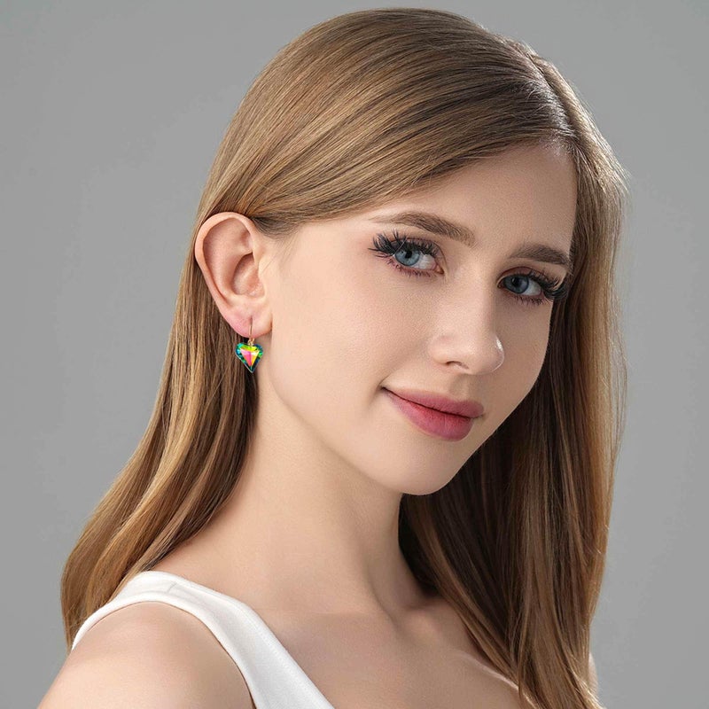 EVEVIC Trendy Austrian Crystal Heart Drop Leverback Earrings for Women 14K Rose Gold Plated Hypoallergenic Jewelry Gifts (Vitrail Medium) - Image 3
