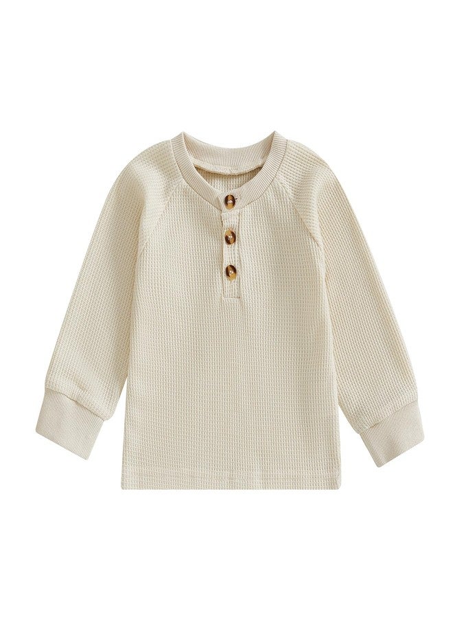 MERSARIPHY Toddler Baby Boy Girl Sweatshirt Sweater Long Sleeve Crewneck Waffle Knit Outfit Pullover Tops Fall Winter Clothes (Beige, 2-3 Years) - Image 1