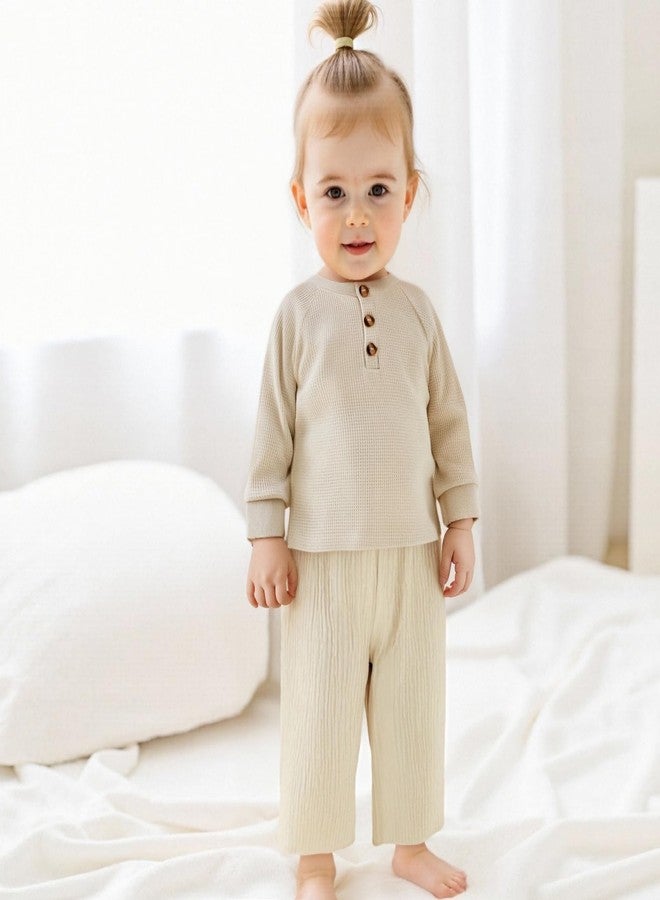 MERSARIPHY Toddler Baby Boy Girl Sweatshirt Sweater Long Sleeve Crewneck Waffle Knit Outfit Pullover Tops Fall Winter Clothes (Beige, 2-3 Years) - Image 2