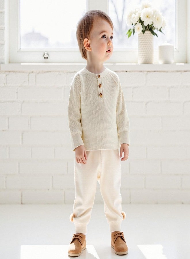 MERSARIPHY Toddler Baby Boy Girl Sweatshirt Sweater Long Sleeve Crewneck Waffle Knit Outfit Pullover Tops Fall Winter Clothes (Beige, 2-3 Years) - Image 3