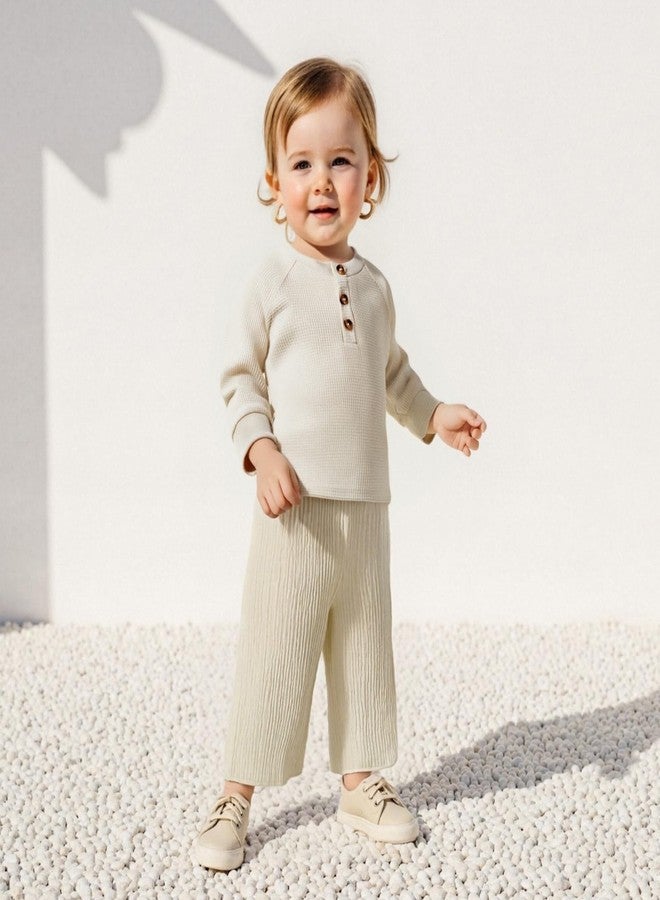 MERSARIPHY Toddler Baby Boy Girl Sweatshirt Sweater Long Sleeve Crewneck Waffle Knit Outfit Pullover Tops Fall Winter Clothes (Beige, 2-3 Years) - Image 4