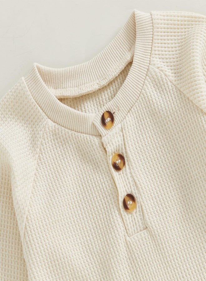 MERSARIPHY Toddler Baby Boy Girl Sweatshirt Sweater Long Sleeve Crewneck Waffle Knit Outfit Pullover Tops Fall Winter Clothes (Beige, 2-3 Years) - Image 5