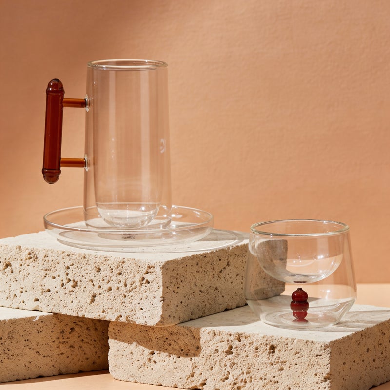طقم تقديم الشاي والقهوة – زجاج مزدوج الطبقات مستوحى من تصميم المساجد مع مقبض وصحن مميزين