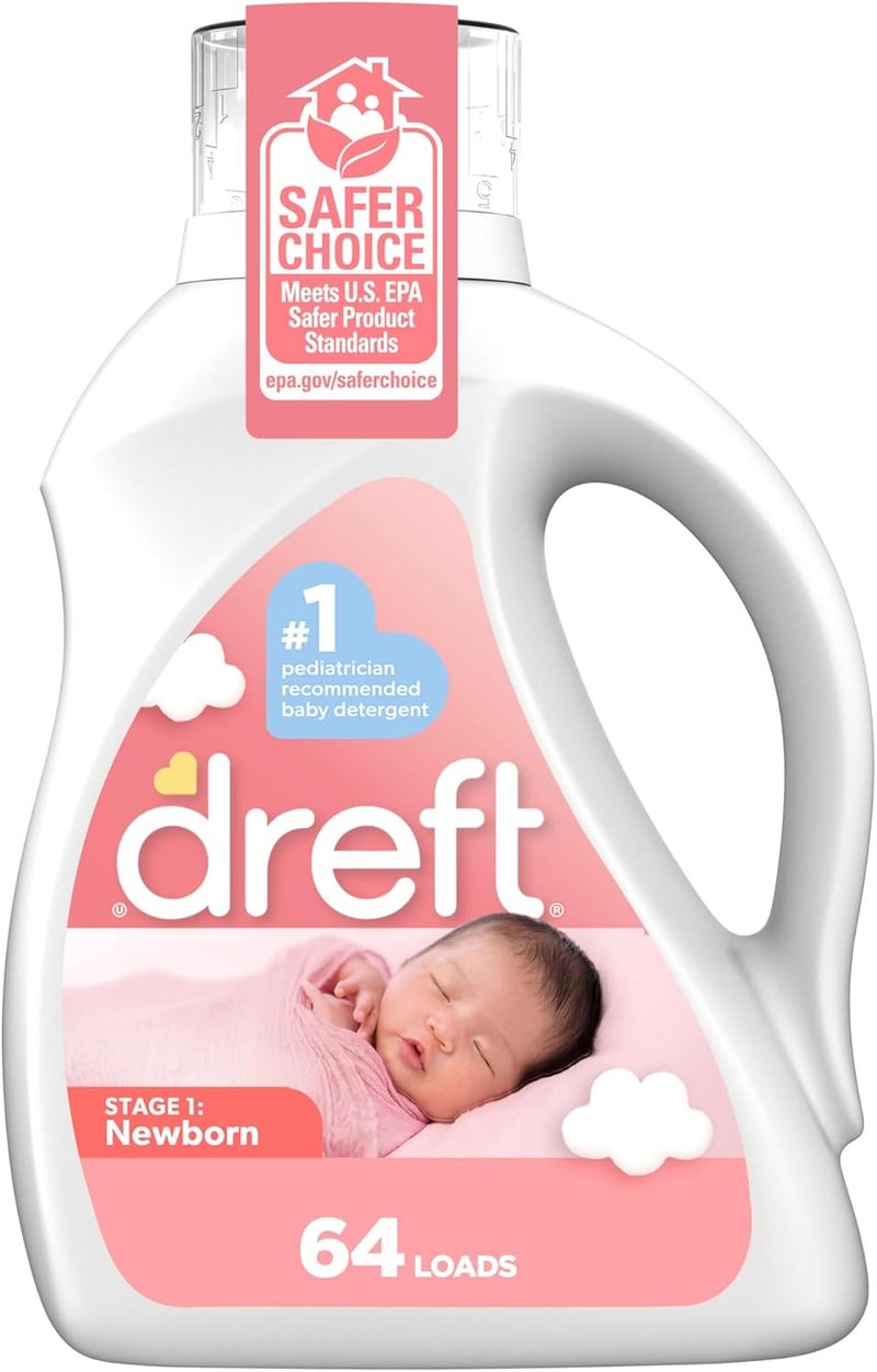 Dreft Stage 1 Newborn Baby Liquid Laundry Detergent, Gentle on Sensitive Skin, HE Compatible, 64 loads - Image 1