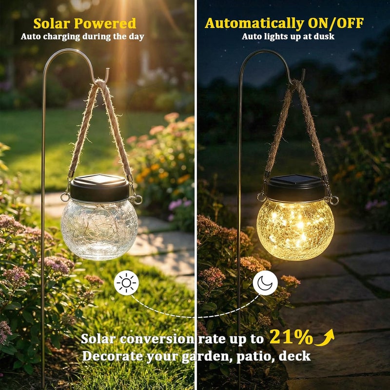 ROSHWEY 4 Pack M Size Solar Lantern Gifts for Women - Outdoor Solar Lanterns Waterproof with 15 LED Hanging Garden Patio Backyard Decor Lights for Halloween Christmas Easter Gift - Image 4