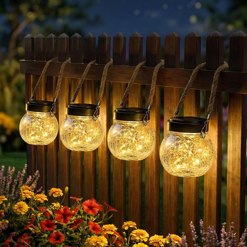 ROSHWEY 4 Pack M Size Solar Lantern Gifts for Women - Outdoor Solar Lanterns Waterproof with 15 LED Hanging Garden Patio Backyard Decor Lights for Halloween Christmas Easter Gift - Image 1