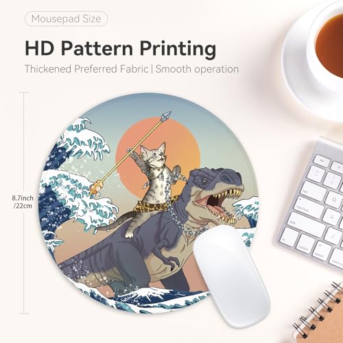 Adastrah Cat and Dinosaur Round Mouse Pad,Funny Small Mouse Pad with Non-Slip Rubber Base,Mouse Mat,Home Office Decor Desk Accessories,8.7inch Round Mouse Pad - Image 4