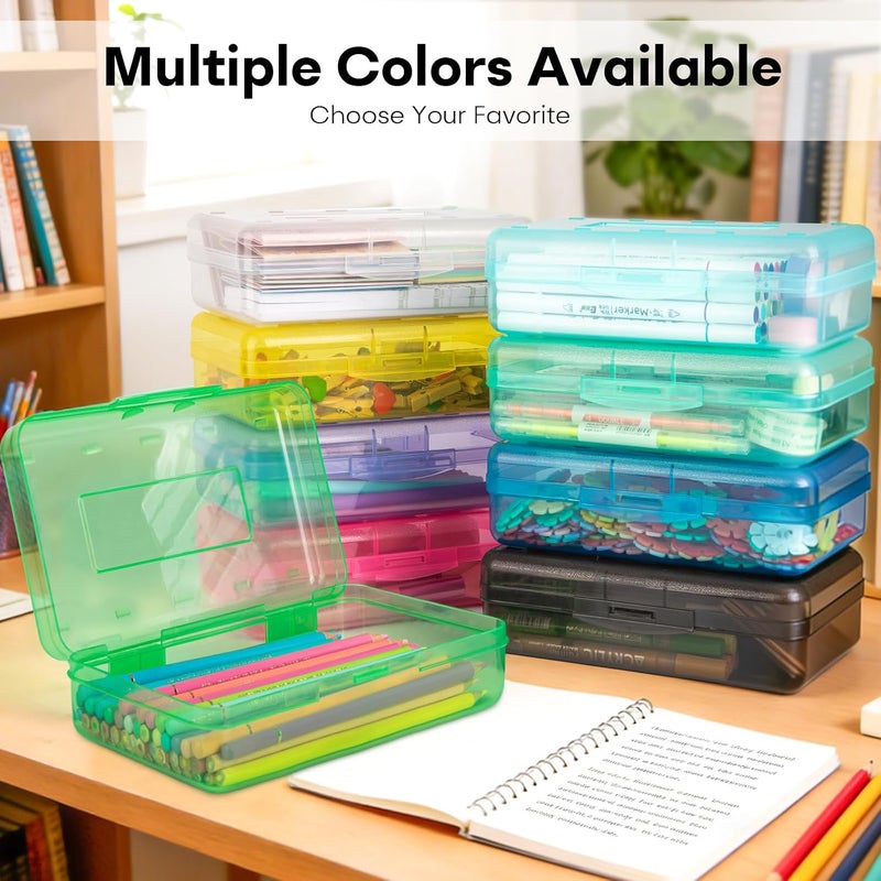 Nuozme علبة أقلام شفافة مع ملصق مخصص للفتيات والأولاد، حافظة أقلام بلاستيكية صلبة للماركر وأقلام التلوين، صندوق تخزين منظم لمستلزمات الفن المكتبي المدرسي القابل للتكديس، حجم متوسط (أرجواني فاتح) - Image 5