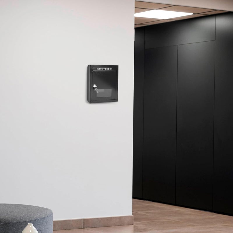 PLANET صندوق رسائل متعدد الاستخدامات / صندوق اقتراحات / صندوق شكاوى مثبت على الحائط / صندوق تبرعات / صندوق بريد للطاولة / صندوق رسائل للاستخدام المنزلي والمكتبي مع قفل ومفاتيح - (أسود) - Image 2