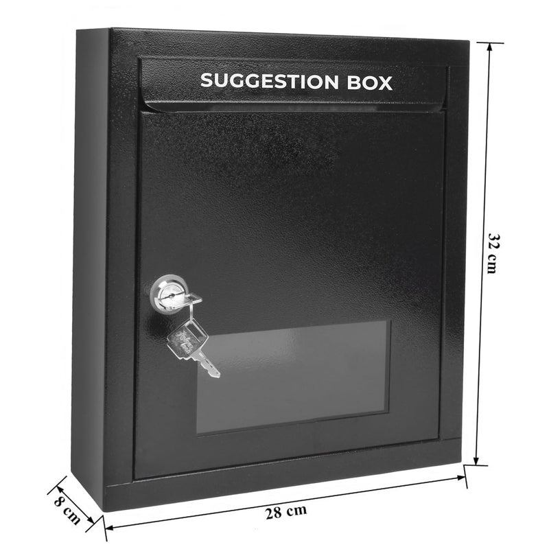 PLANET صندوق رسائل متعدد الاستخدامات / صندوق اقتراحات / صندوق شكاوى مثبت على الحائط / صندوق تبرعات / صندوق بريد للطاولة / صندوق رسائل للاستخدام المنزلي والمكتبي مع قفل ومفاتيح - (أسود) - Image 3