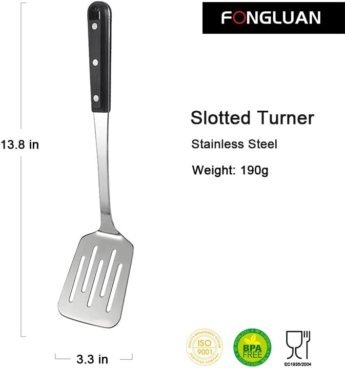 FONGLUAN Stainless Steel Cooking Slotted Turner / Spatula Heat-Resistant POM Handles Heavy Duty Metal Kitchen Spatulas For Cooking & Serving - Image 1