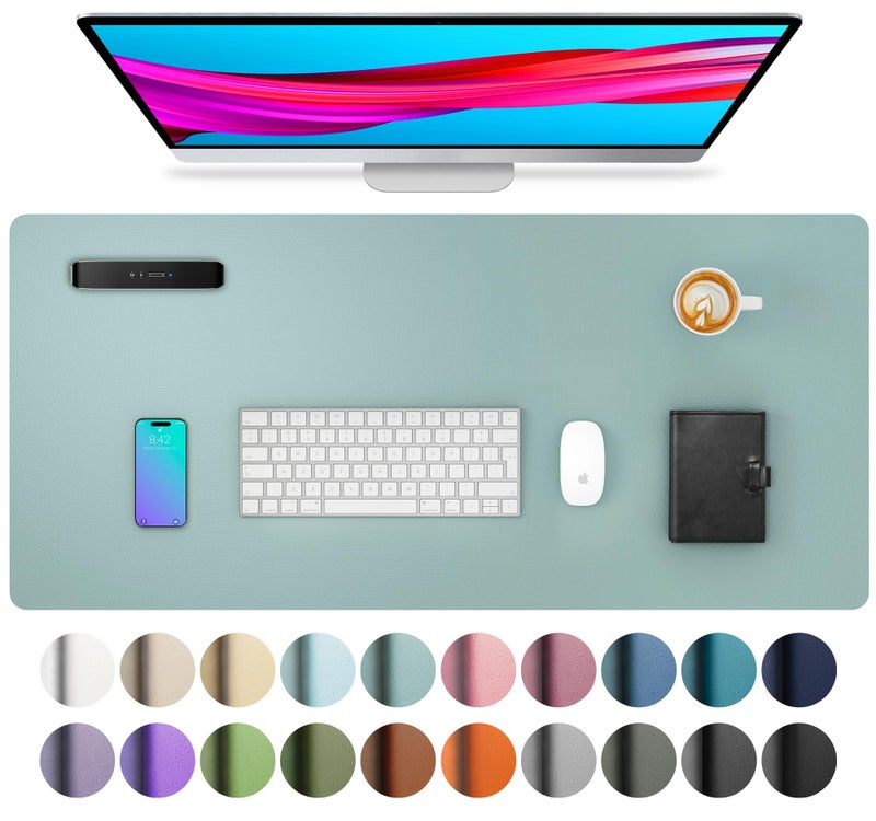 Aothia Leather Desk Pad Protector, Mouse Pad, Office Desk Mat, Non-Slip PU Leather Desk Blotter, Laptop Desk Pad, Waterproof Desk Writing Pad for Office and Home (23.6" x 13.7", Light Blue) - Image 1
