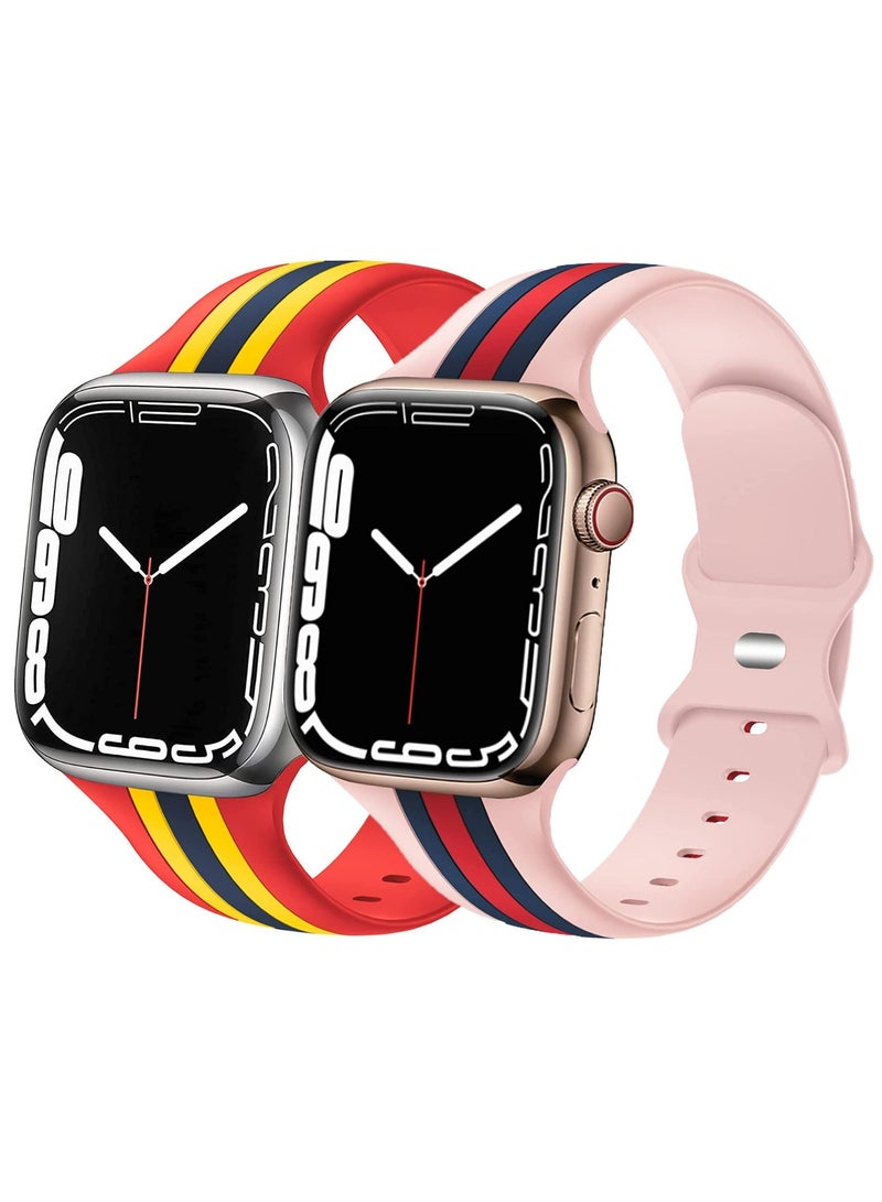 (Pack of 2) Sport Silicon Watch Band Strap for Apple Watch Ultra 1/2 49mm 45mm 44mm 42mm Triple Colours Compatible with iWatch Series 9 8 7 6 5 4 3 2 1  - Image 1