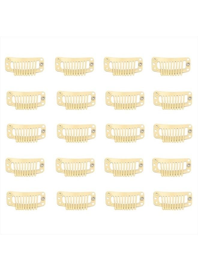 FeiHong - 20pcs 9-Teeth Stainless Snap Comb Wig Clips, Hair Extension Clips, Wig Accessories Clip, Diy Clips for Hairpieces Wigs hair extensions (Beige) - Image 1