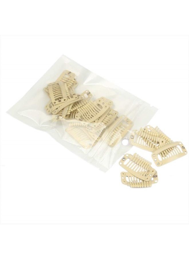 FeiHong - 20pcs 9-Teeth Stainless Snap Comb Wig Clips, Hair Extension Clips, Wig Accessories Clip, Diy Clips for Hairpieces Wigs hair extensions (Beige) - Image 1