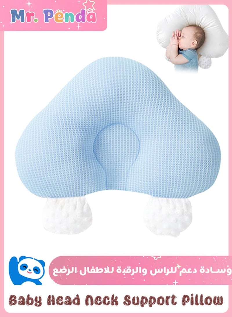 Mr. Penda Baby Head Neck Support Pillow, Upgraded Infant Soft Cotton Support Head Pillows 0-12 Months, Ergonomic Newborn Head Support Cushionfor Crib, Car Seats and Outdoor Travel (Blue) - Image 1