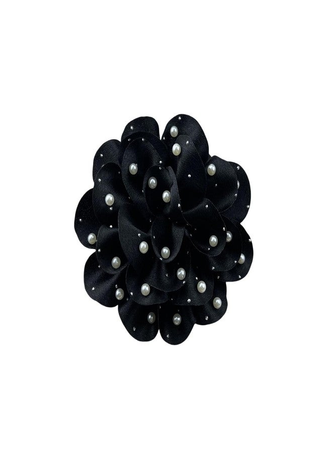 FUTIMELY Dainty Satin Fabric Rose Flower Large Brooch Pin Handmade Big Camellia Brooch Lapel Pins Wedding Party Dance Banquet Dress Suit Ceremony Clothes Accessories Jewelry Gifts for Women (Black1) - Image 1