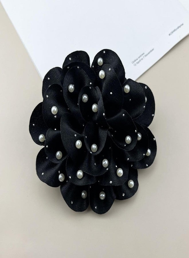 FUTIMELY Dainty Satin Fabric Rose Flower Large Brooch Pin Handmade Big Camellia Brooch Lapel Pins Wedding Party Dance Banquet Dress Suit Ceremony Clothes Accessories Jewelry Gifts for Women (Black1) - Image 3