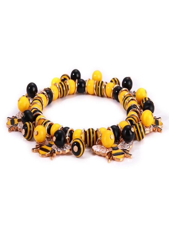 HSWE Bee Beaded Bracelets for Women Yellow Black Bumble Bee Charms Beaded Elastic Stretch Bracelet Funny Insect Friendship Bangle Wrist Jewelry for Spring Summer Holiday Party Gift - Image 5