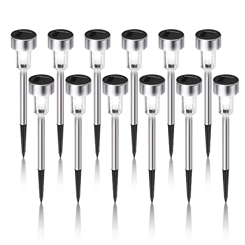 Dream Master Solar Lights Outdoor Waterproof, Stainless Steel LED Landscape Lighting, Solar Garden Lights, Outdoor Christmas Decorations for Yard, Pathway, Walkway, Patio, Lawn - 12 Pack (Cold White) - Image 1