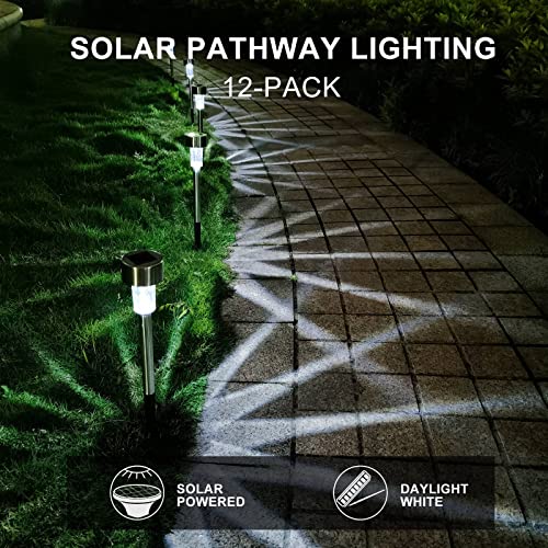 Dream Master Solar Lights Outdoor Waterproof, Stainless Steel LED Landscape Lighting, Solar Garden Lights, Outdoor Christmas Decorations for Yard, Pathway, Walkway, Patio, Lawn - 12 Pack (Cold White) - Image 3