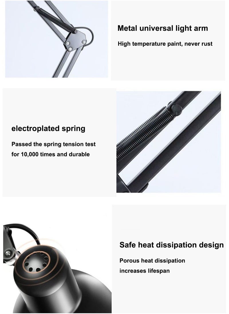 Sparkling Wonderful Metal Swing Arm Desk Lamp, Multi Joint Adjustable Arm LED Table Lights with Interchangeable Base Or Clamp for Working, Gaming. Desk Lamp (Black body, 1 Bulbs),E27 base