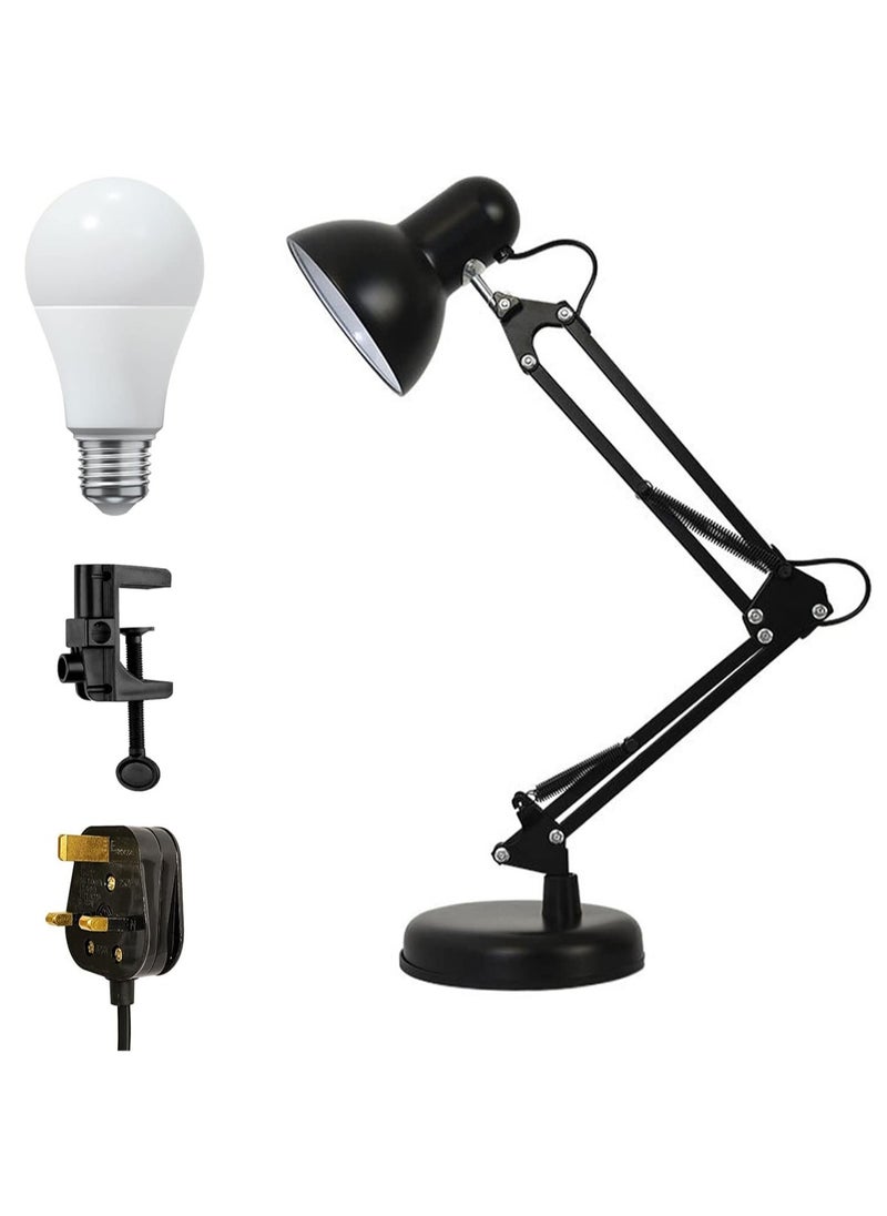 LOOPITYS Sparkling Wonderful Metal Swing Arm Desk Lamp, Multi Joint Adjustable Arm LED Table Lights with Interchangeable Base Or Clamp for Working, Gaming. Desk Lamp (Black body, 1 Bulbs),E27 base  - Image 1