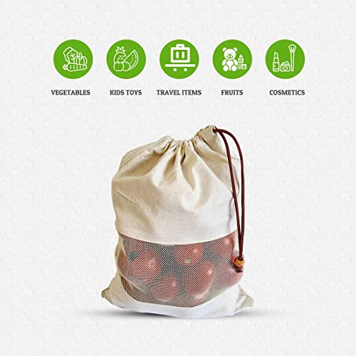 Fab Ellite Cotton Vegetable Bags Fridge Storage Bag Sabji Fruits Pouch Refrigerator Produce bags Clothe Muslin Reusable Washable with Drawstrings (Beige, Pack of 12) - Image 4