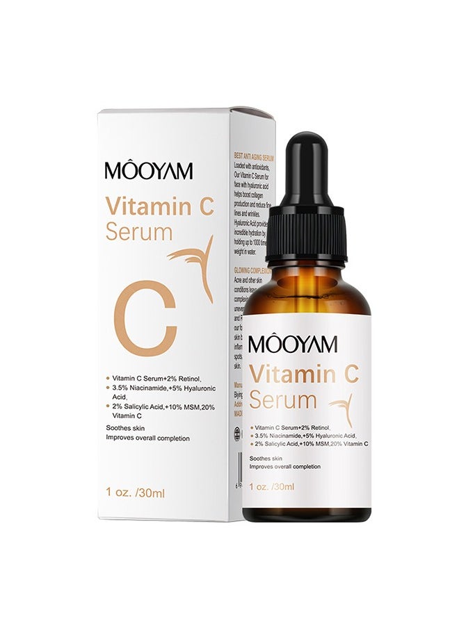 MOOYAM - Vitamin C Serum - Brightening Skin Corrector for Face with Vitamin C and Hyaluronic Acid Boost Skin Collagen Hydrate and Plump Skin Anti Aging and Wrinkle Facial Serum 30ml - Image 1