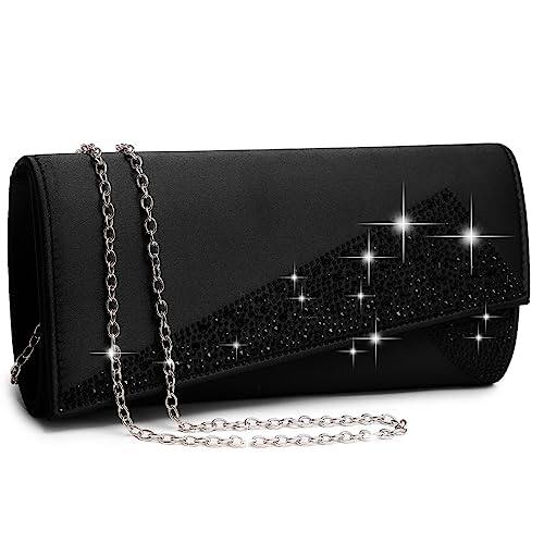 Dasein Women Rhinestone Evening Clutch Bags Formal Party Clutches Wedding Purses Cocktail Prom Clutches (Black) - Image 1