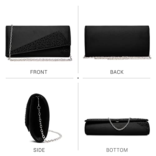 Dasein Women Rhinestone Evening Clutch Bags Formal Party Clutches Wedding Purses Cocktail Prom Clutches (Black) - Image 3