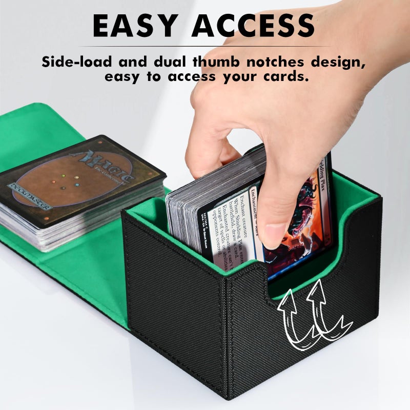 ZLCA Card Deck Box for Trading Cards, MTG Commander Deck Box Holds 120+ Single Sleeved, Leather Magnetic Card Storage Case Fits for TCG CCG Magic(Black& Dark Green) - Image 3