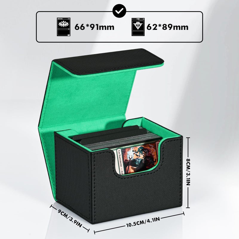 ZLCA Card Deck Box for Trading Cards, MTG Commander Deck Box Holds 120+ Single Sleeved, Leather Magnetic Card Storage Case Fits for TCG CCG Magic(Black& Dark Green) - Image 2