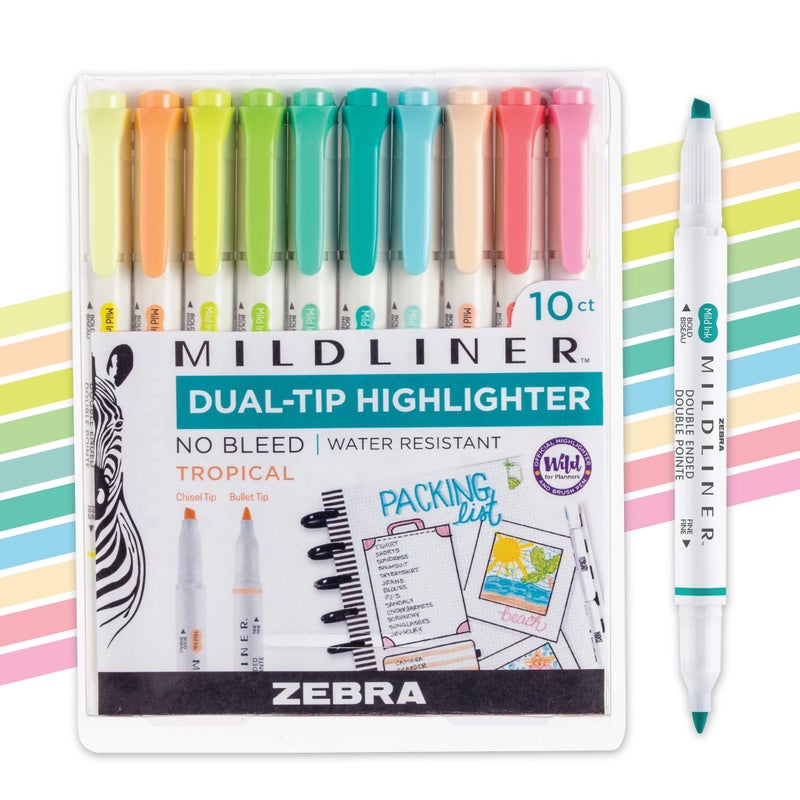 Zebra Pen Mildliner DualTip Highlighter Set Broad and Fine Point Tips No Bleed Ideal for Bible Highlighting Journaling School and Office Supplies Tropical Bisque Ink Colors 10Pack 78301 - Image 2
