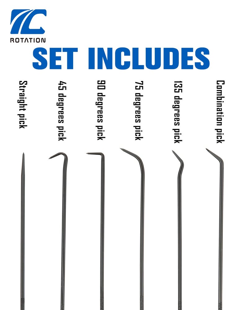 ROTATION Extra Long Precision Hook and Pick Set, 6-Piece Set, Chrome Vanadium Steel Shaft, for Remove Hoses and Gaskets, Auto and Electronics Maintenance Tools - Image 3