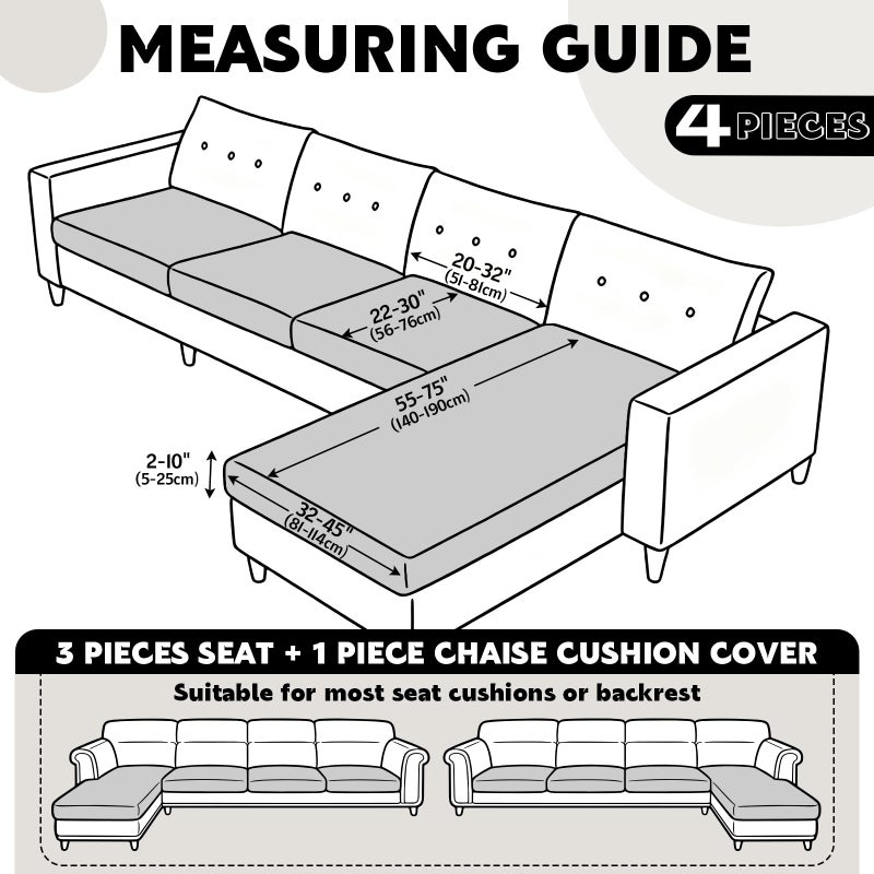 VANSOFY Couch Cushion Covers for Sectional Sofa, Stretch Jacquard Couch Seat Cushion Covers, Individual Washable Furniture Protector Sofa Slipcovers for Pet (3 Seater+1 Chaise Cover, Grey) - Image 3