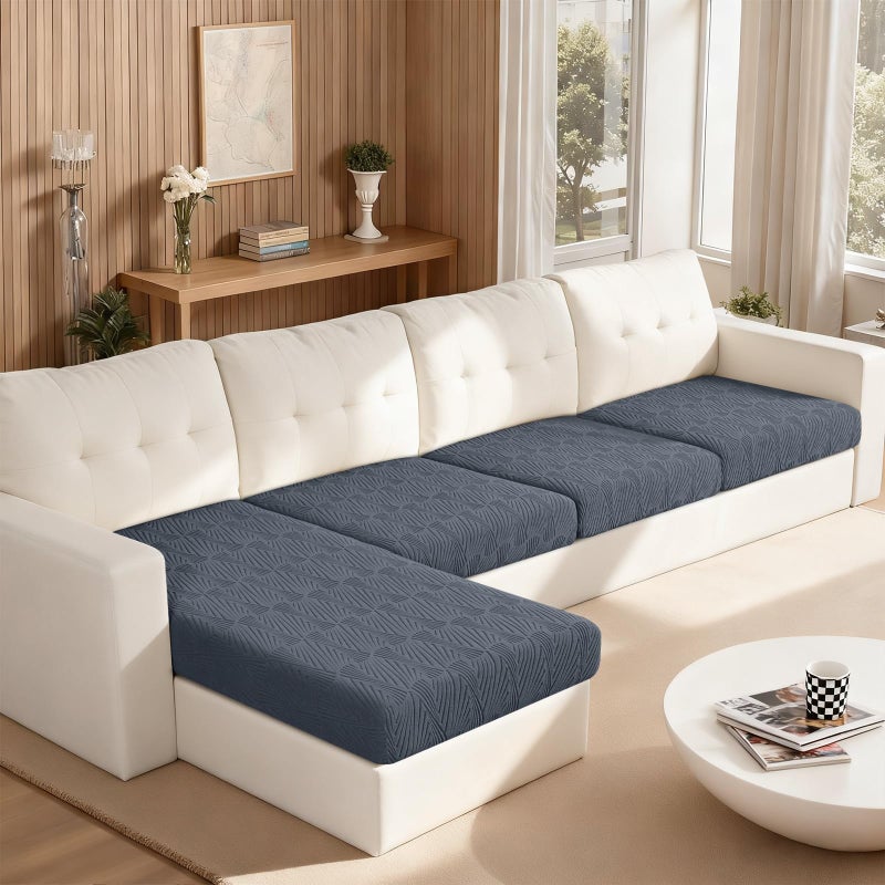 VANSOFY Couch Cushion Covers for Sectional Sofa, Stretch Jacquard Couch Seat Cushion Covers, Individual Washable Furniture Protector Sofa Slipcovers for Pet (3 Seater+1 Chaise Cover, Grey) - Image 2