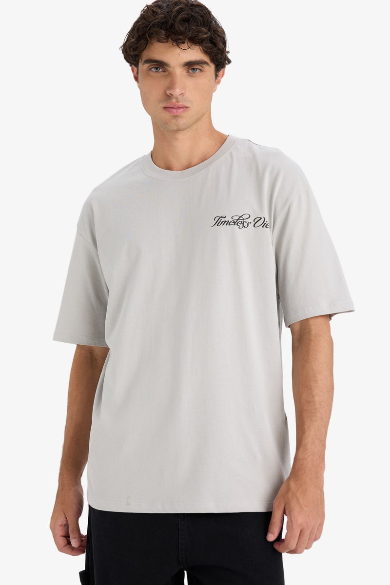 DeFacto Grey Man Boxy Fit Crew Neck Printed Short Sleeve T-Shirt Casual - Image 3