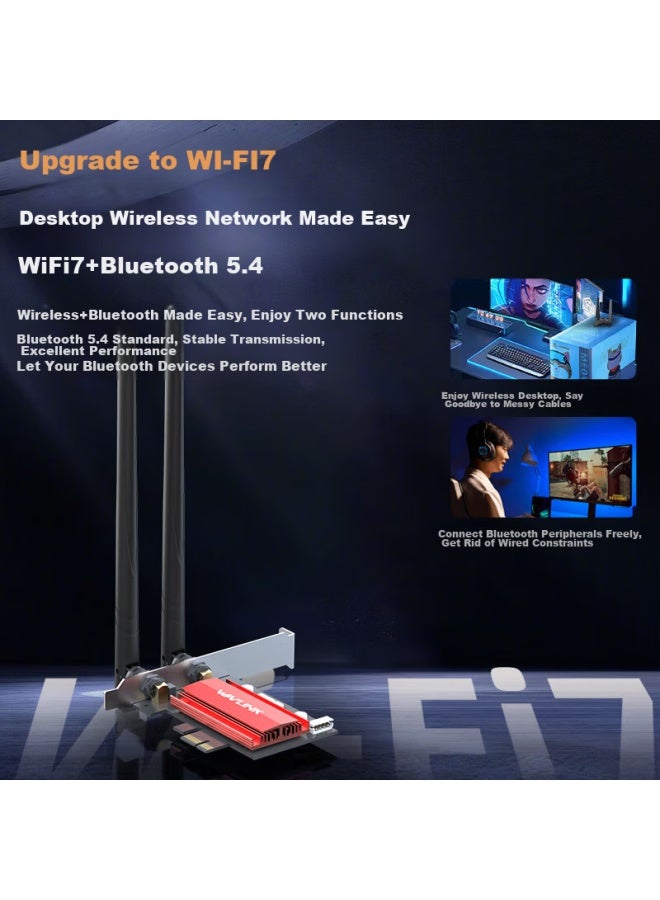 WAVLINK محول الشبكة اللاسلكية ويفلينك Wn685be3-b Be200، واي فاي 7 جيجابت، جهاز استقبال وإرسال واي فاي عالي السرعة للألعاب، بطاقة شبكة PCI-e مدمجة، بلوتوث 5.4 - Image 2