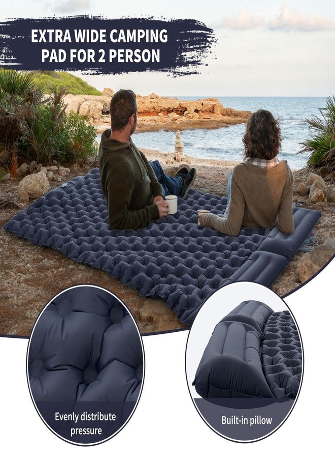 PACOONE Camping Double Sleeping Pad,Ultralight Self Inflating Sleeping Mat for 2 Person with Pillow Built-in Foot Pump,Portable Camping Air Mat for Backpacking, Hiking, Traveling, Tent - Image 2