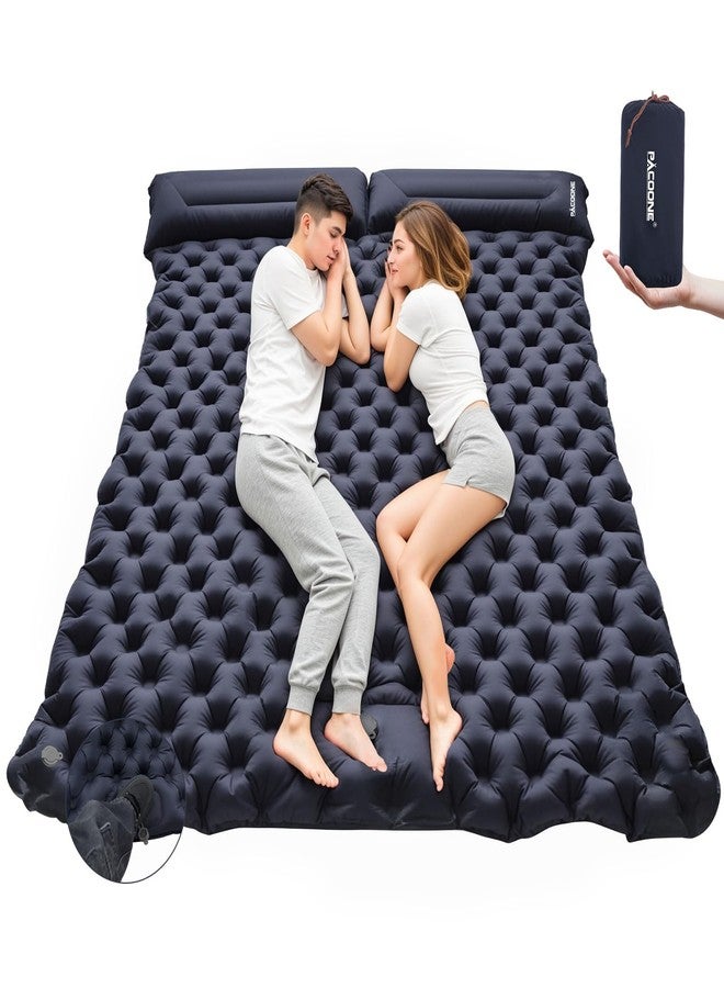 PACOONE Camping Double Sleeping Pad,Ultralight Self Inflating Sleeping Mat for 2 Person with Pillow Built-in Foot Pump,Portable Camping Air Mat for Backpacking, Hiking, Traveling, Tent - Image 1