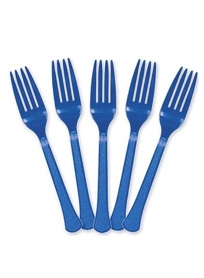 Amscan Reusable Heavy Duty Food Grade Plastic Forks, Marine Blue - 20 pcs
