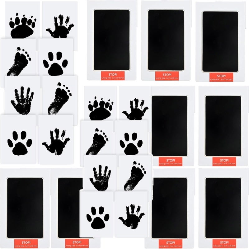 Mess-Free Clean-Touch Ink Pad Kit: 8-Pack 2.5" x 3.5" Black Non-Toxic Ink Pads With 16 Imprint Cards - Baby Safe Pet Safe Keepsake Maker For Newborns Cats Dogs Family Memory Projects - Image 1
