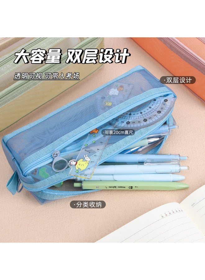 HELPS Creative Mesh Transparent Pen Bag Rectangular Student Exam Zipper Large Capacity Pencil Bag Stationery Box - Image 2