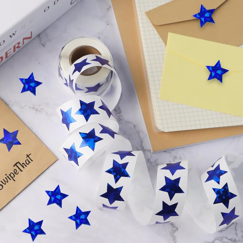 Imeepa 500 PCS Holographic Blue Star Stickers, 1 inch Self Adhesive Metallic Glitter Foil Stickers Sparkly Star Stickers Reward Behavior Chart Labels for Kids Students Teachers Supplies All-round unified build - Image 3