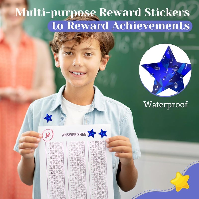 Imeepa 500 PCS Holographic Blue Star Stickers, 1 inch Self Adhesive Metallic Glitter Foil Stickers Sparkly Star Stickers Reward Behavior Chart Labels for Kids Students Teachers Supplies All-round unified build - Image 4